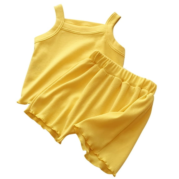 fatyb Toddler Lounge Outfits for Girls Knit Sleeveless Tops and Shorts Baby Girls 2 Piece Kids Clothes Set