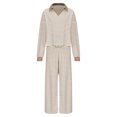 thumbnail image 4 of YUGYXL Casual Striped Sweatsuit for Women 2 Piece Outfits Pullover Loose Lapel V Neck Sweatshirt Wide Leg Pants Lounge Sets Khaki S, 4 of 5