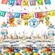 thumbnail image 3 of Juego de vajilla de decoración para fiesta de cumpleaños con tema de fiesta con palabras, plato y vaso de papel con animales de dibujos animados, suministros para fiesta de bienvenida para el futuro b, 3 of 4
