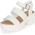 thumbnail image 2 of Credit- Women's Open Toe Double Band Ankle Buckle Block Heel Platform Lug Sole Sandal (White PU, 10), 2 of 5