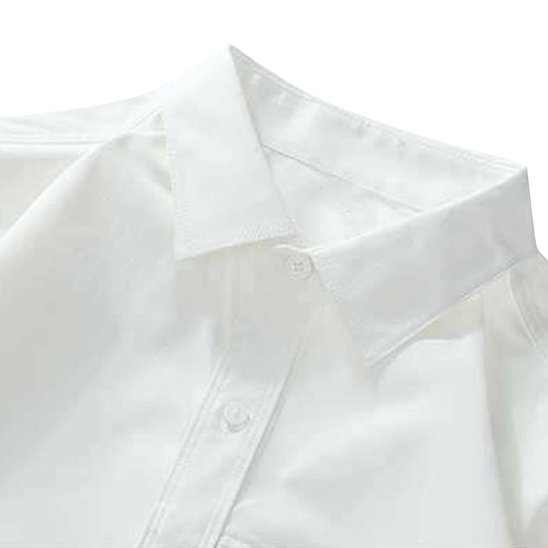 Usnsm (m-5xl) Men's Big and Tall Dress Shirts Stretch Stain Shield Long Sleeve Solid Formal Shirt Business Casual Button Down Shirts White L, Size: