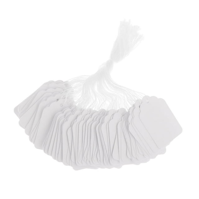 100 Etiquetas de Visualización de Precios, Etiquetas Colgantes de Precios con Cuerda Adjunta, Etiquetas de Etiquetado Grabables para Ropa de Cumpleaño 48x30mm blanco Sunnimix Etiquetas colgantes