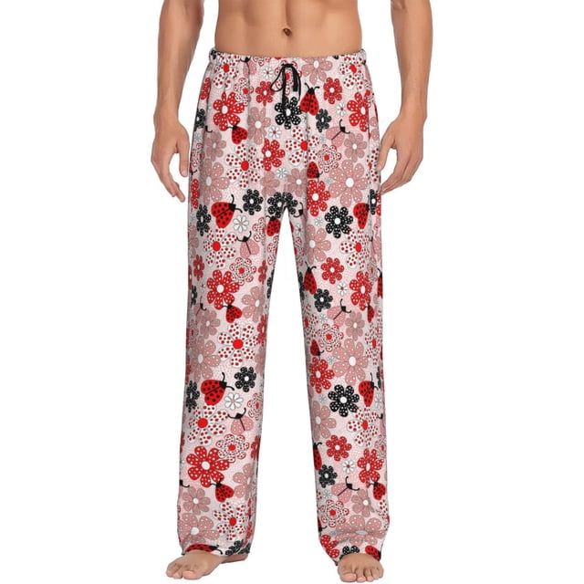 Balery Cute ladybugs red Pantalones de pijama para hombre, pijama ultraligero, pantalón de descanso-X-Large