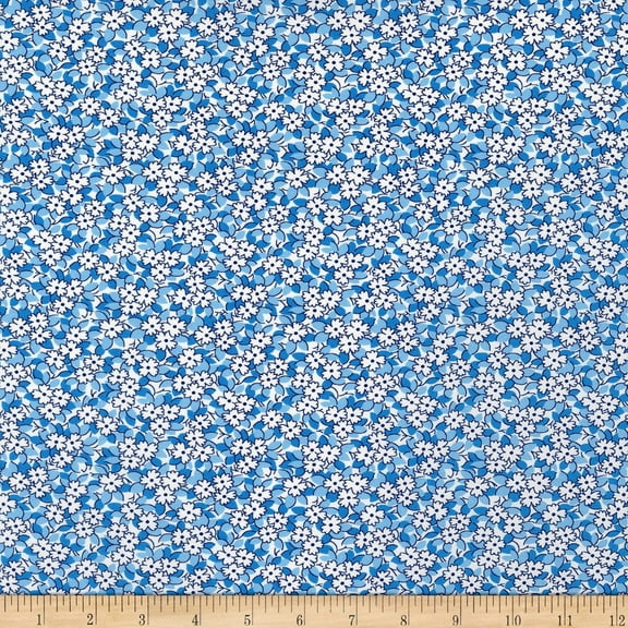 Cotton Lawn Batiste Baskets of Blooms Calico Flowers Floral Petals Spring Robert Kaufman Blue Cotton Fabric Print by Yard (ADZDN-20492-247CORNFLOWER)