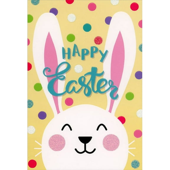 Pictura Happy Bunny: Polka Dots on Yellow Background Juvenile Easter Card for Kid / Child