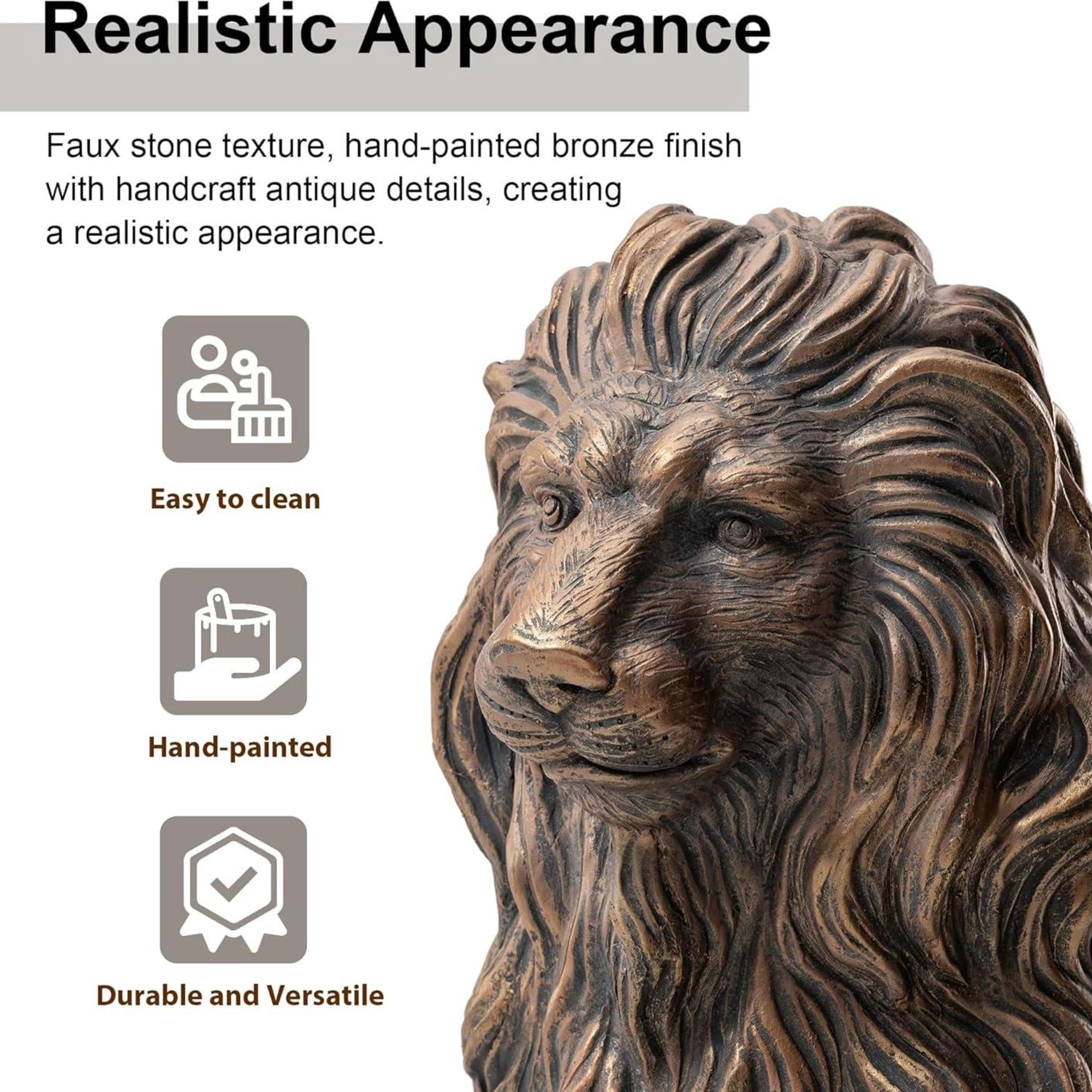 GDF Studio Brown Lion Resin Indoor/Outdoor Guardian Statue, Weather-Resistant Decor Figurine for Garden & Courtyard