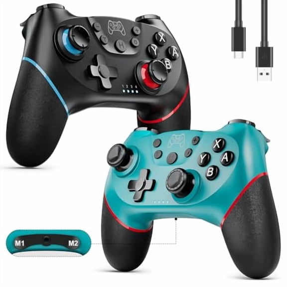 2 Pack Wireless Pro Controllers for Switch 2/Lite/OLED, Hall Effect Gaming Controllers with Mappable Buttons, Turbo, Vibration, Motion Control & Wake-Up Function, Gamepad for PC & Android