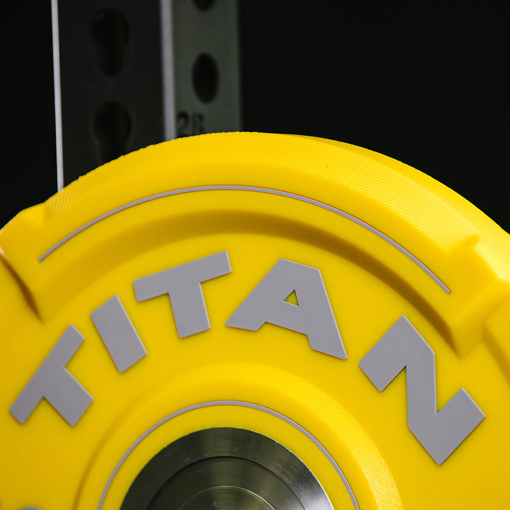 Titan Fitness 35 LB EZ-Grip Urethane Olympic Weight Plate, Single Yellow Competition Plate with Steel Chrome Core, Easy-Grip Interlocking Design, Weightlifting, Strength Training, Home Gym Plates