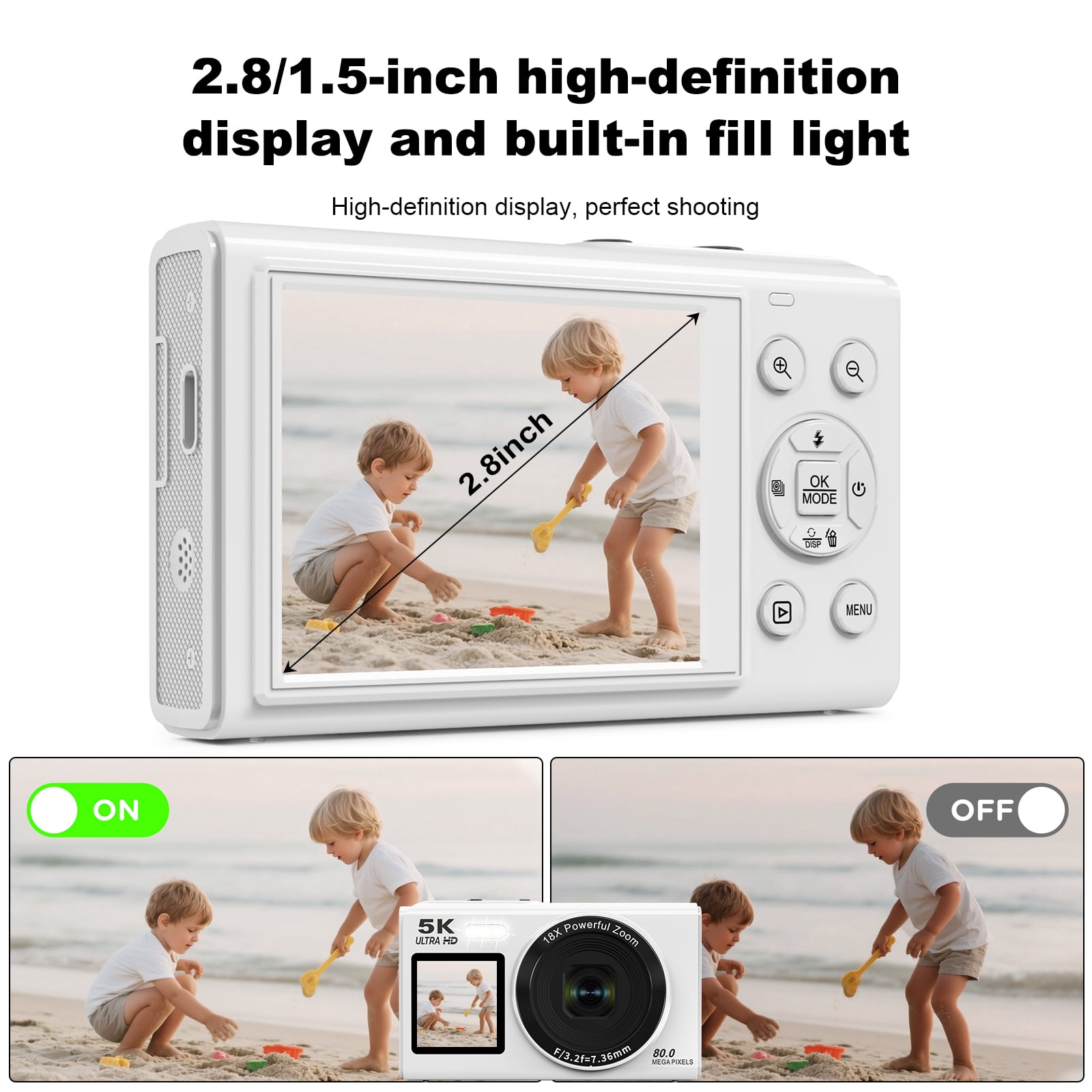 XLURC Digital Camera for Photography 5K 80MP Vlogging Camera for YouTube Dual Screen Cameras for Travel, Beginners Compact Camera with 32GB Card and 2 Batteries