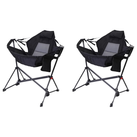 Hammock Chair Set, Swinging Camping Chairs, Outdoor Rocking Chair with Cup Holder & Side Pockets (2 Pack) Black