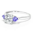 thumbnail image 3 of Gem Stone King 10K White Gold White Moissanite and Blue Tanzanite 3-Stone Engagement Ring for Women (2.12 Cttw, 7MM Cushion and 4MM Trillion, Size 7), 3 of 6