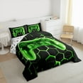 thumbnail image 3 of jejeloiu Gamepad Gamer Full Size Comforter Sets,Modern Video Game Bedding Comforter Set,Green Geometric Honeycomb Bedding Sets For Boys Kids,Luxury Bedroom Decor Reversible,3 Pieces, 3 of 8