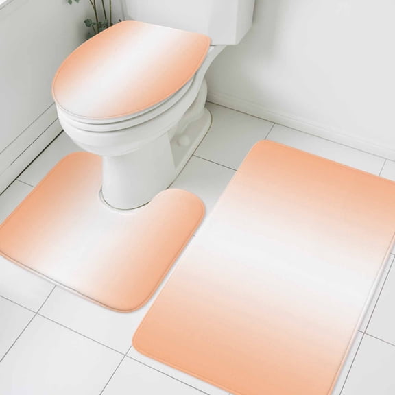 Ombre Bathroom Rugs Set Coral Pink and White Gradient Non Slip Absorbent Soft Bath Mats 3 Piece Set with Bathroom Rug, U-Shaped Floor Mat, Toilet Seat Cover Large Size