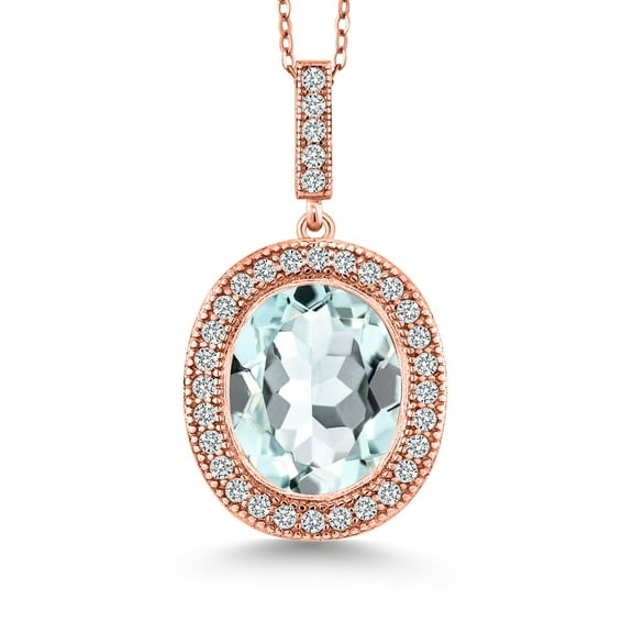 Gem Stone King 4.41 Ct Sky Blue Simulated Aquamarine 18K Rose Gold Plated Silver Pendant with Chain