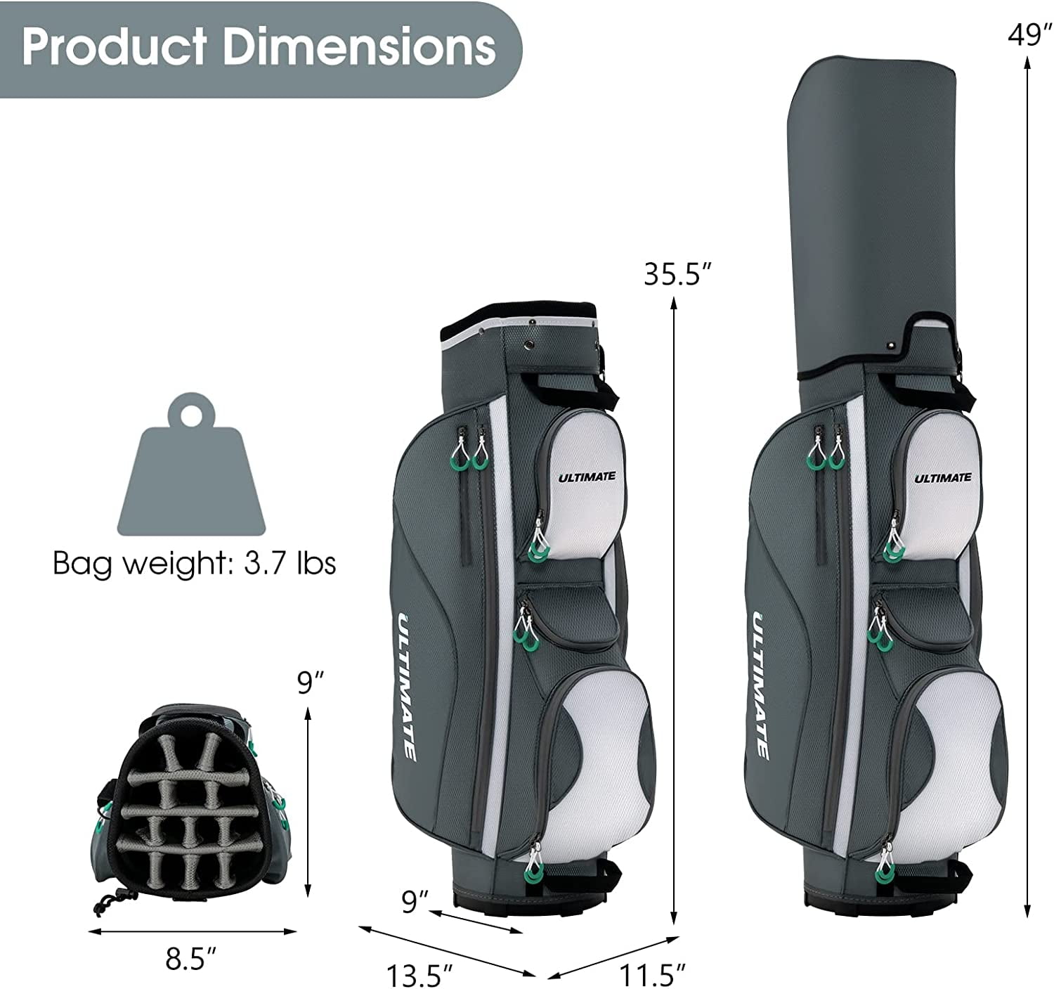 Neatifyes Golf Cart Bag with 14 Way Top Dividers, Lightweight Golf Cart Bag with Shoulder Strap, 7 Zippered Pocket, Cooler Bag & Valuable Pocket, Portable Golf Club Bag with Rain Hood/Dust Cover