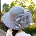 thumbnail image 3 of Daolelai Spring and Summer Mesh Sun Hat Organza Flower Temperament Wedding Hat Sun Protection Round Top Large Brim Hat Fashion Hat for Women, 3 of 5