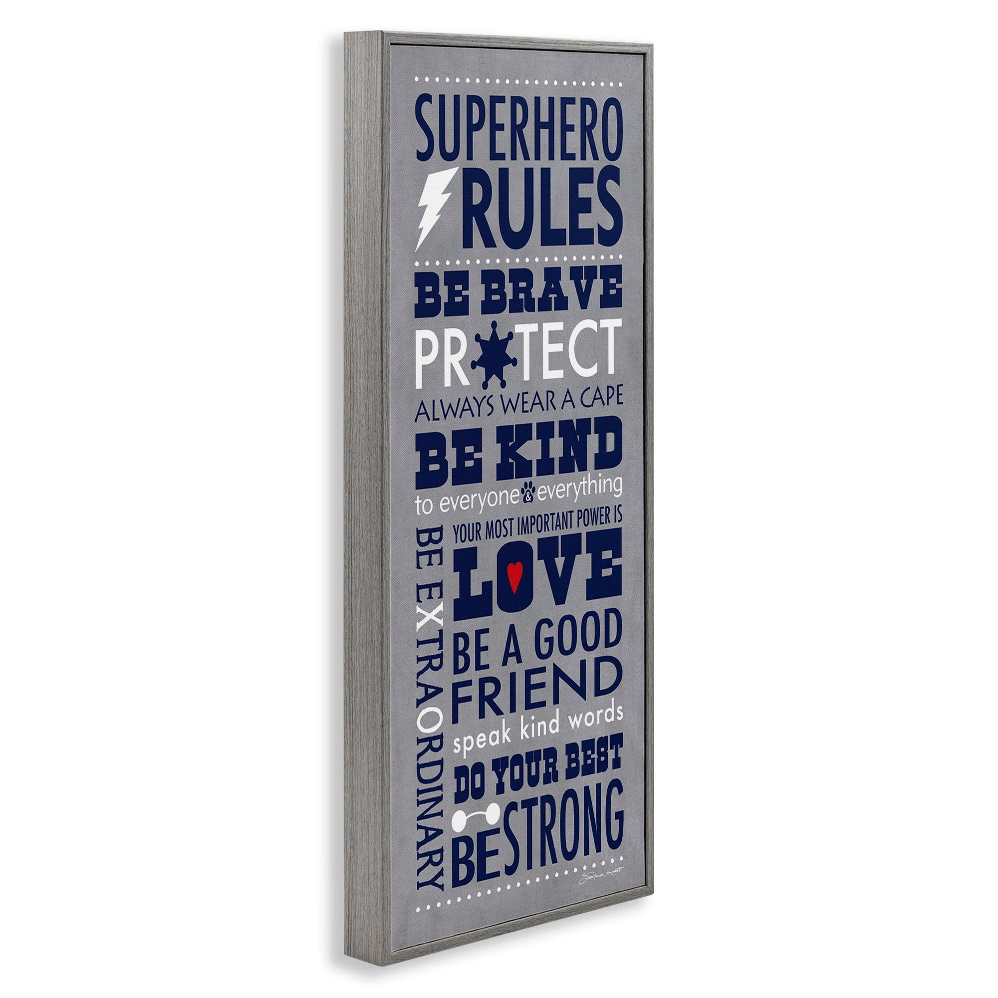 Stupell Industries Grey and Navy Superhero Rules Typography, 13 x 30,Design by Stephanie Workman Marrott
