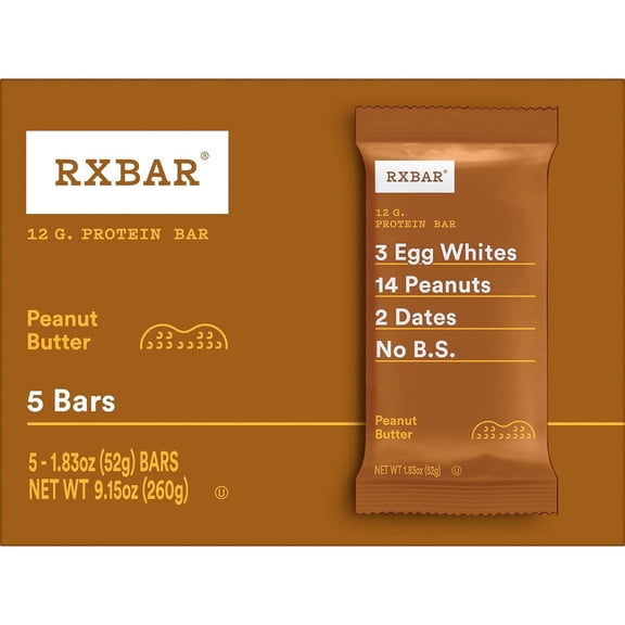 RxBar Protein Bars, Peanut Butter, Kosher, Gluten Free, 5 Count, 9.15 Ounce (Pack of 6)