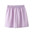 thumbnail image 2 of Bbyeadc Cotton Linen Shorts Women Straight Leg Bottoms Plaid Elastic Waist Comfort Shorts Cute Jogging Mid Waist Shorts,Purple(M), 2 of 3
