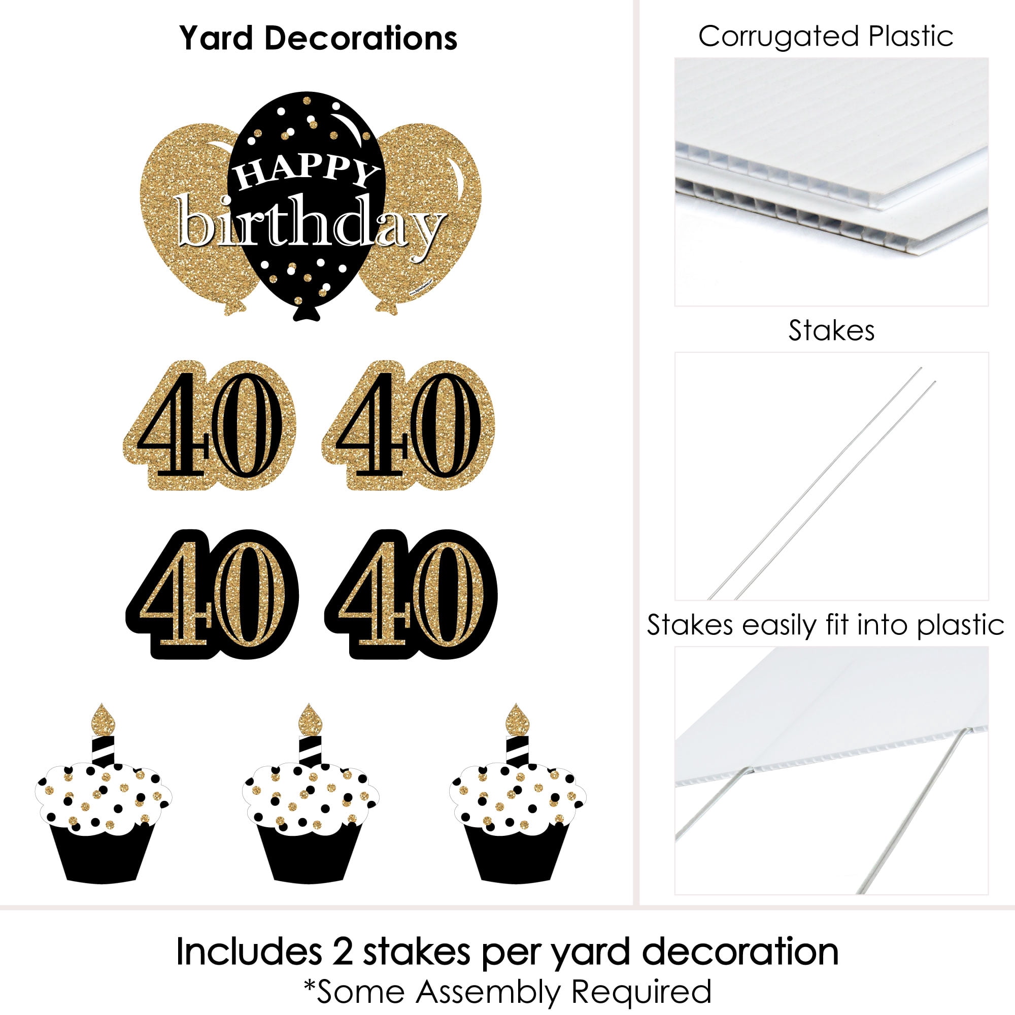 Big Dot of Happiness Adult 40th Birthday - Gold - Yard Sign and Outdoor Lawn Decorations - Happy Birthday Party Yard Signs - Set of 8