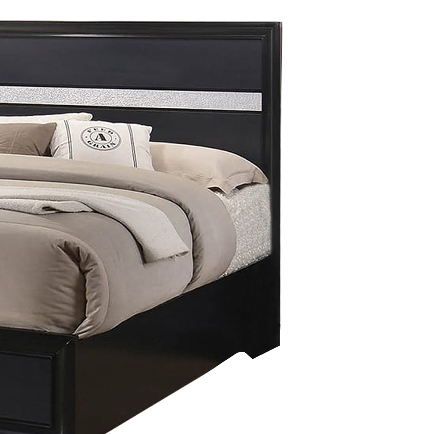 Wooden Eastern King Size Bed with 2 Storage Drawers Black and Silver - Saltoro Sherpi