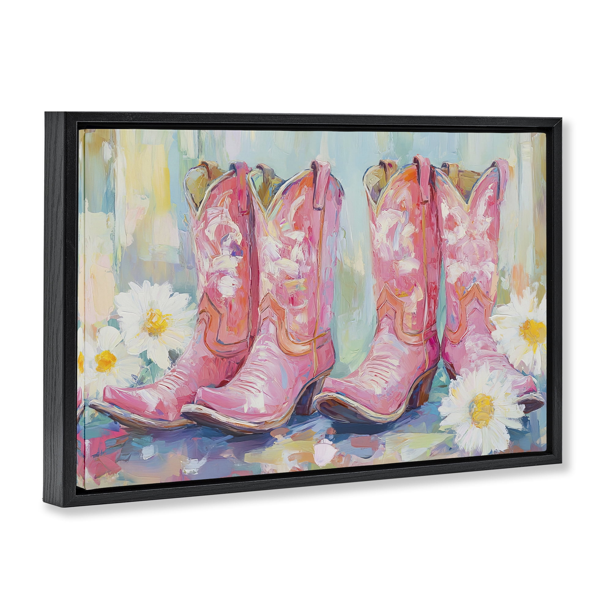 Stupell Industries Pink Cowgirl Boots Pairs Black Framed Floater Canvas Wall Art, design by Tina LeCour