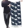 thumbnail image 4 of Shawl Wraps for Women - Aesthetic reindeer moose navyblue Oversized Fall Winter Fashion Blanket Scarf for Women, 4 of 6