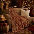 thumbnail image 3 of Classical Gold Damask Ornate Leaf Pattern Orange Artistry, Cozy Botanical Garden Scene, Warm Flannel Blanket for Sunroom and Reading Nook, Garden Lovers Appreciation Gift, Artistic Home Decor, 3 of 9