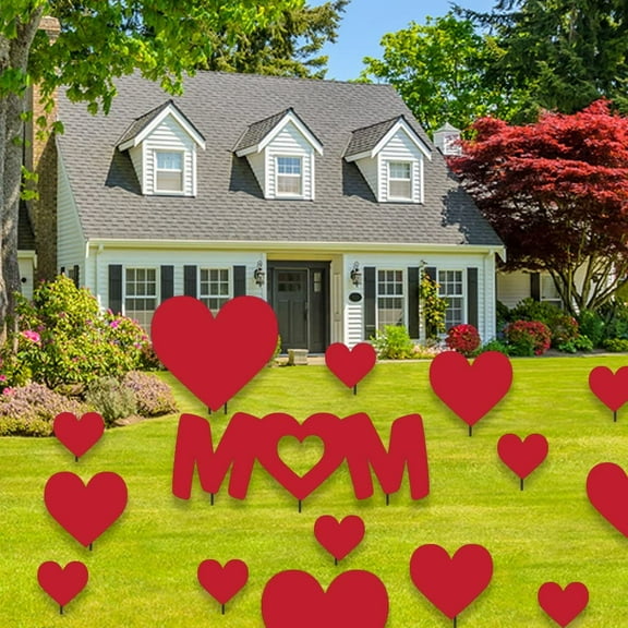 Mom & Hearts Mother's Day Yard Decoration Set- Waterproof Mother's Day Decorations w/19 Short Stakes 12394