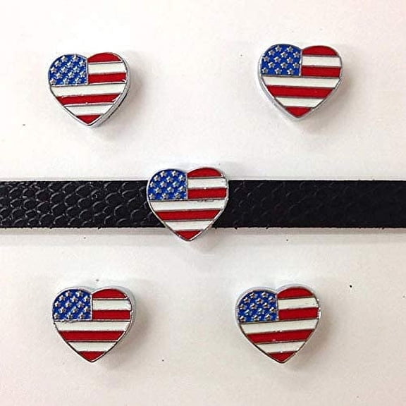 Set of 20 American Heart Flag Slide Charms 8mm for Jewelry/Crafting/Making Charm Bracelets/Charm Necklaces/Charm Wristbands/DIY Jewelry