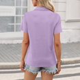 thumbnail image 4 of Womens Short Sleeve Polo Shirts V Neck Casual Basic Golf Shirts Casual Collared Solid Short Work Summer Tops Light Purple XXXL, 4 of 5