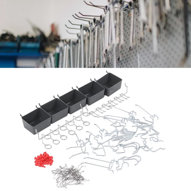 Assortiment de Crochets pour Panneau Perforé, Ensemble d'Organisateurs d'Accessoires pour Panneau Perforé en Alliage Nickelé avec Verrous pour Garage pour Rangement