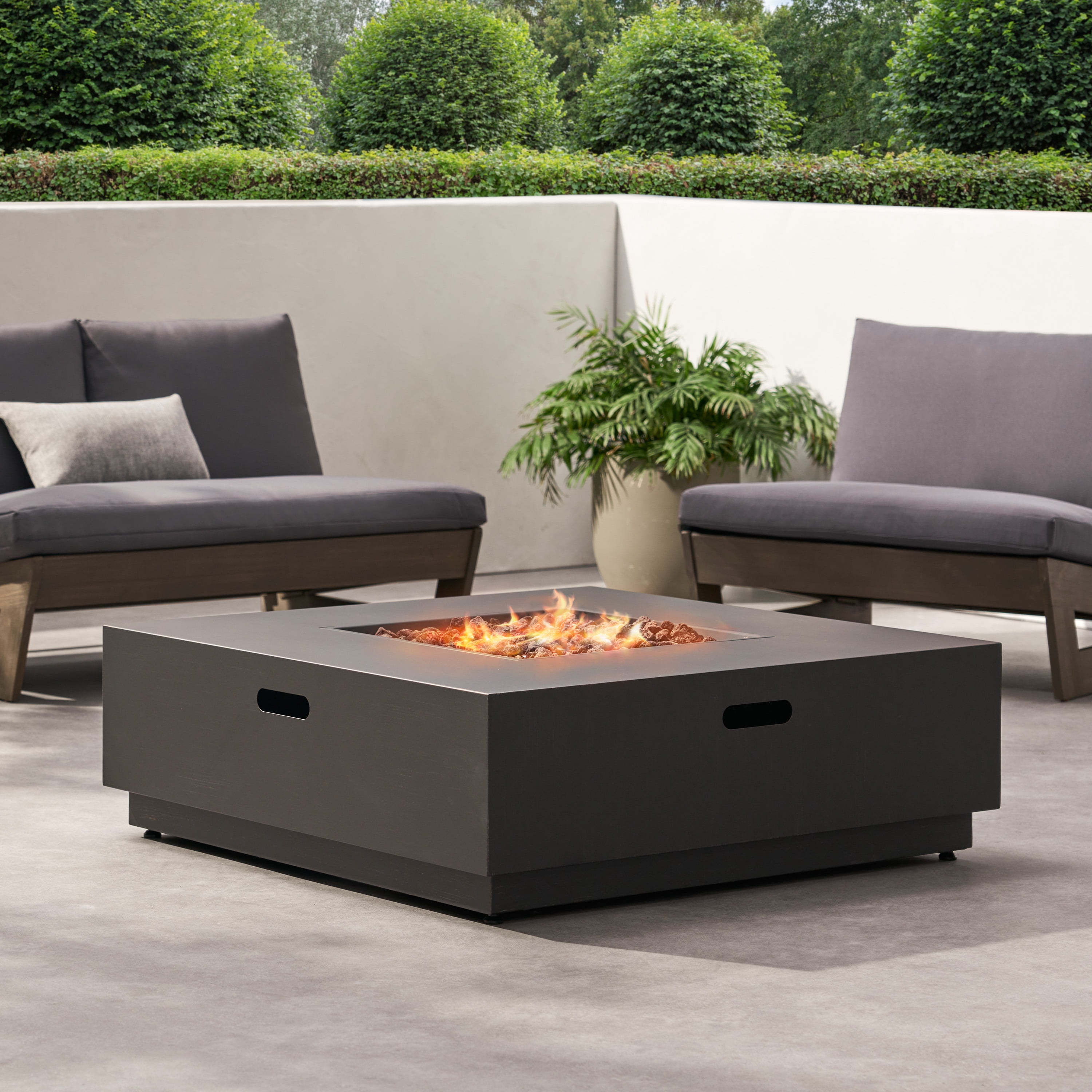 GDF Studio Jasmine Outdoor 50,000 BTU Square Fire Pit (No Tank Holder), Brushed Brown
