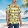 thumbnail image 3 of Fotbe White Blue Striped Sunflower Camisa Hawaiana para Hombre Unisex – Camisa Casual de Verano con Botones de Manga Corta de Algodón y Lino,X-Large, 3 of 7