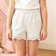 thumbnail image 5 of Girls Eyelet Lace Shorts Elastic Waist Scallop Hem Lightweight Casual Shorts for Summer Beach Vacation Daily Wear & Family Gathering Outfits White 110, 5 of 5