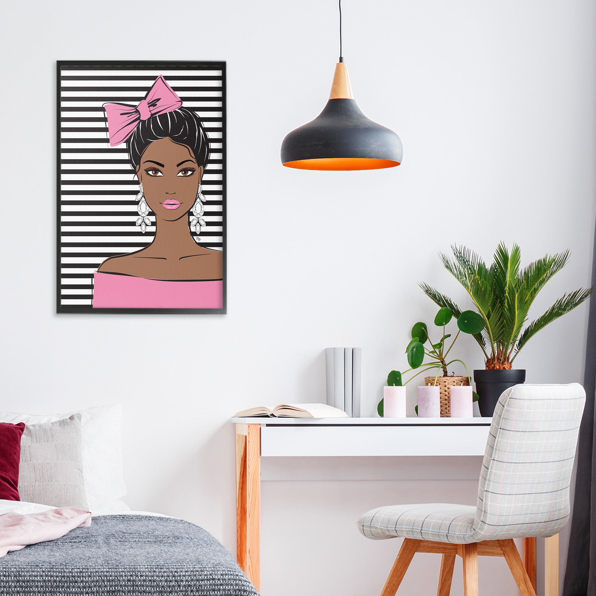 Stupell Industries Girl with Bow & Jewel Earrings Black Framed Giclee Art, design by Martina Pavlova