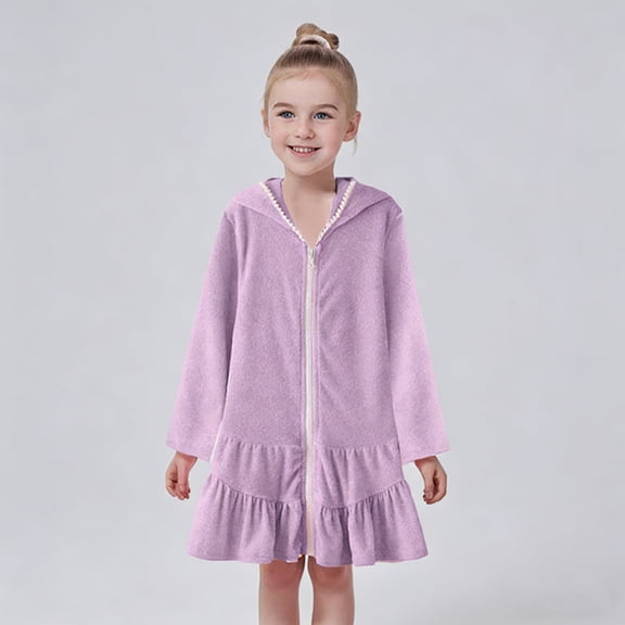 Girls Swim Cover Up Zip Up Hoodie Long Sleeves Girls' Swimwear Beach Coverup Girls Swim Cover Up Size 7-8 Years