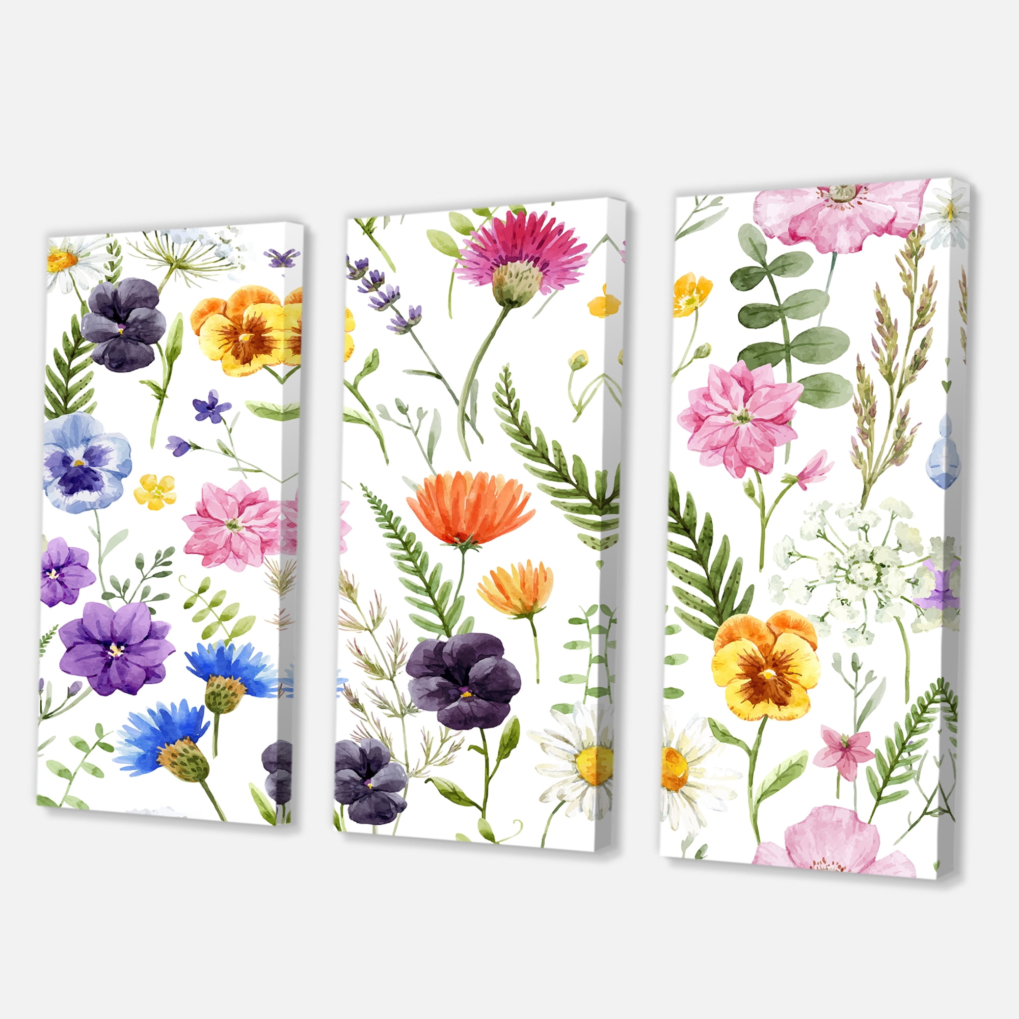 Designart ' Coloful Wildflowers Floral Pattern I ' Traditional Canvas Wall Art Print
