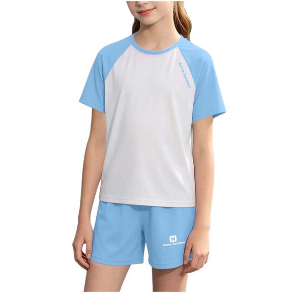 Riecok Workout Sets for Girls Quick Drying Short Sleeve T Shirt Shorts Summer 2 Piece Short Sets Sportwear Tracksuit