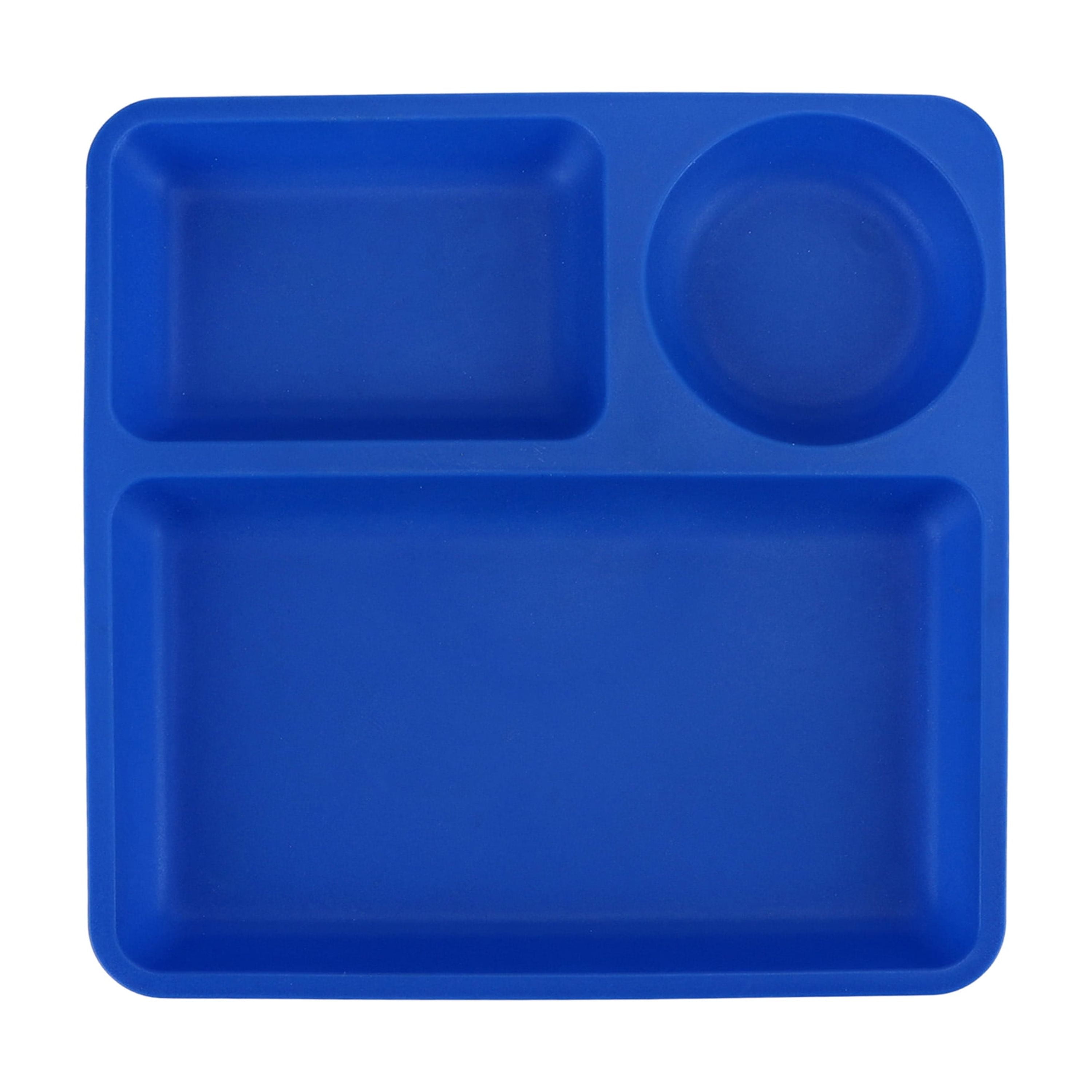 (6 pack) Your Zone Blue Divided Plastic Square Tray Plate, Single Piece