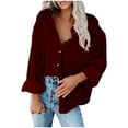 thumbnail image 2 of Zedker Casual Women's Corduroy Fashion Pits Striped Lapel Collar Long Sleeve Jackets with Chest Pocket, Comfy Loose Breathable Fall Clothes,Wine,XL, 2 of 6