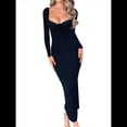 thumbnail image 2 of Vestidos Largos Casuales Básicos Elegantes de Otoño con Cuello Cuadrado y Larga para Mujer Negro L, 2 of 7