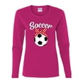 thumbnail image 2 of Wild Bobby, Cute Soccer Mom Ribbon Soccer Ball Gift Sports, Mother's Day, Women Graphic Long Sleeve T-Shirt, Fuschia, Small, 2 of 3