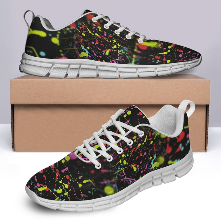 Neon Splatters With Paint Shoes for Men Women Running Sneakers Breathable Casual Sport Tennis Shoes White Size 8 Walmart