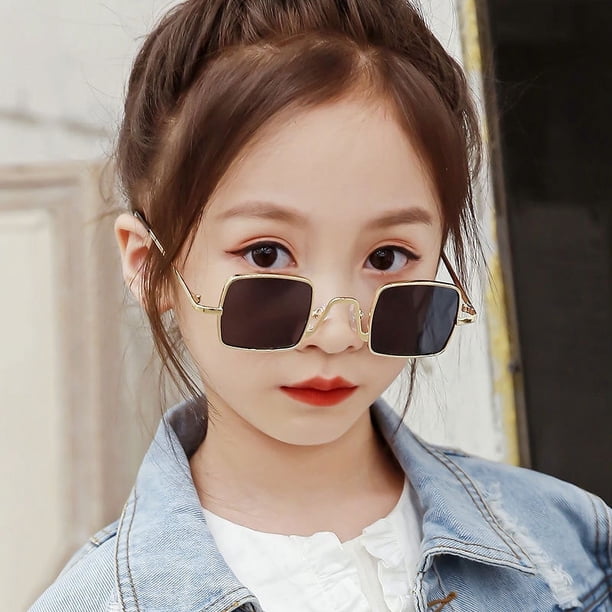 Gafas de sol para niños, gafas de sol cuadradas de metal retro para niños y niñas, gafas de sol personalizadas de Hip Hop Hip Hop, gafas de sol para bebés