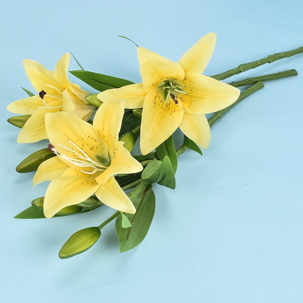 Xiao Hua Juego de 5 flores de lirio artificiales con un toque realista, ideal para bodas, fiestas, jardines y decoración de oficinas. Flores de lirio artificiales, color amarillo.