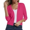 thumbnail image 6 of Delliss Women's Solid Color Versatile Short Fall Knitted Cardigan Hot Pink S, 6 of 7