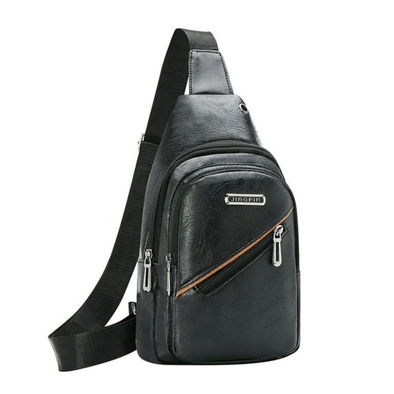 Xfvqtps Mens Crossbody Bags with Earphone Hole Multiple Compartments Large Capacity Adjustable Shoulder Strap Fashion Retro Style Leather Shoulder Bags Black