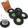 thumbnail image 3 of Posavasos de vinilo con forma de disco de CD retro de 6 piezas, posavasos antideslizantes para café, vajilla para bebidas, multicolor, 3 of 5