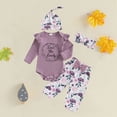 thumbnail image 2 of mgoYE Baby Girl Clothes 3-6 Months Premmie Newborn Baby Clothes Girl 0 3 6 9 Month Outfits Ribbed Romper Bell Bottoms Pants Hat Headband 4PCS Sets(Purple,0-3 Months), 2 of 6